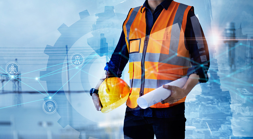 Construction Worker on Cybersapce background